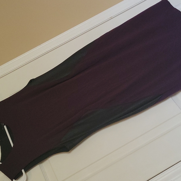 KAREN KANE RAYON BLACK/PURPLE SHEATH DRESS. Large. - Picture 8 of 11